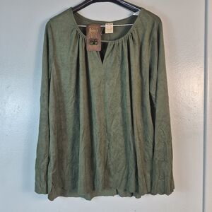 Faded Glory Blouse Women 2XL Long Sleeve Soft Suede with HM Ear-ring Bundle